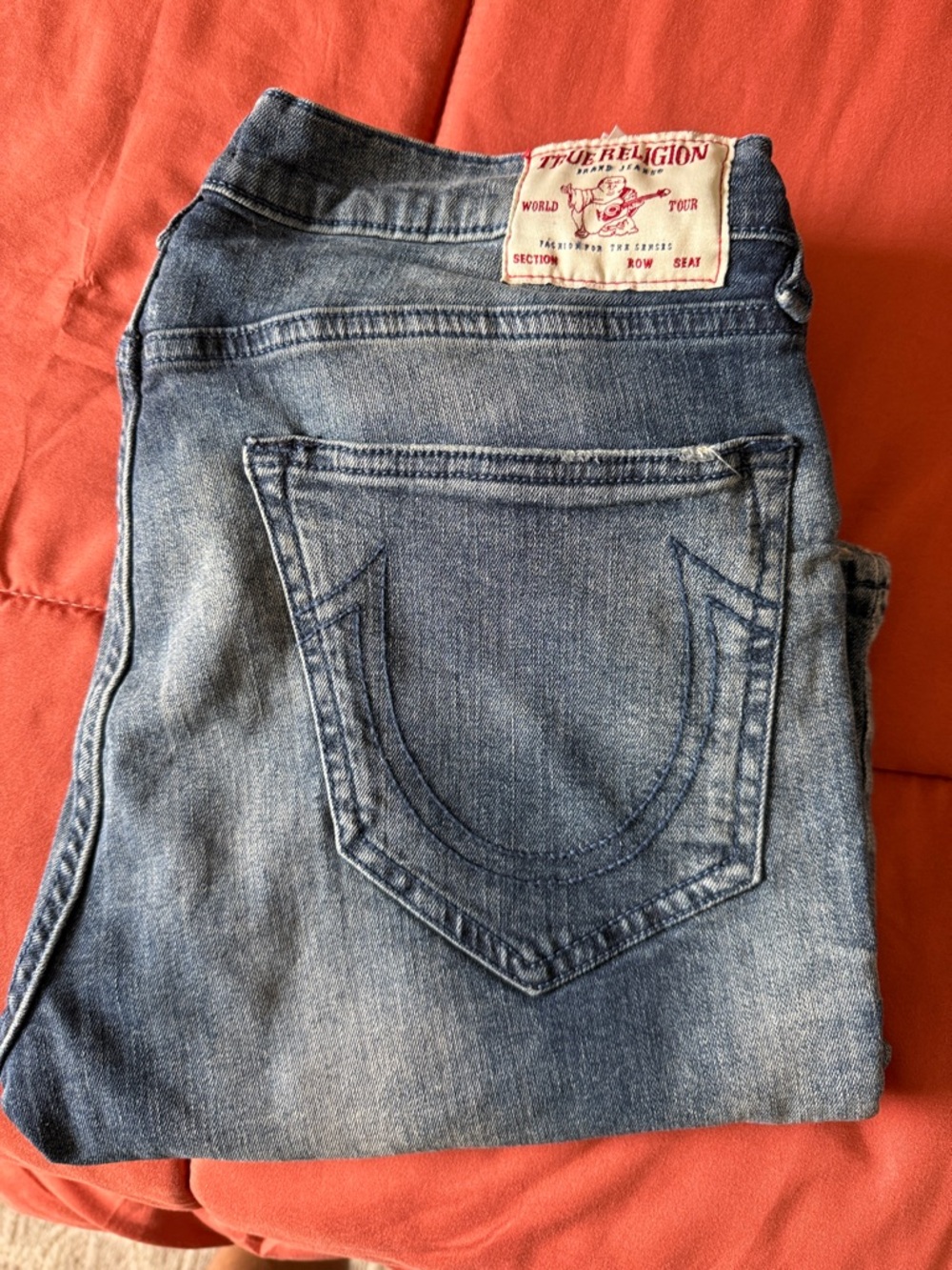 True Religion Medium Blue Denim Jeans with Signature Pocket